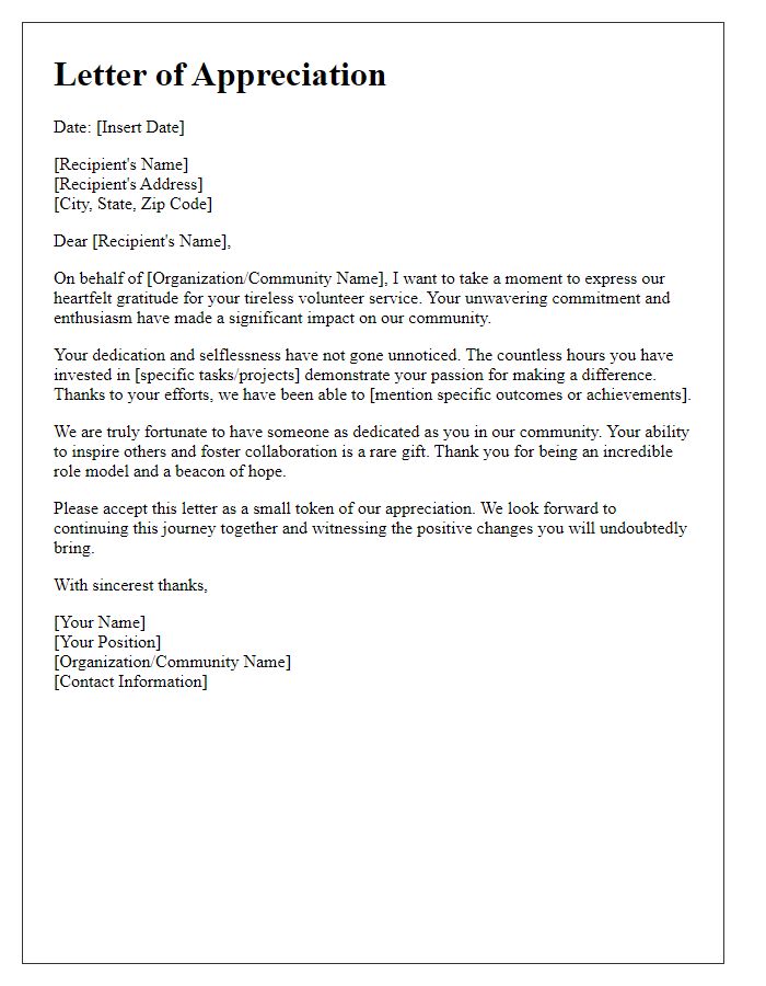 Letter template of respect for tireless volunteer service