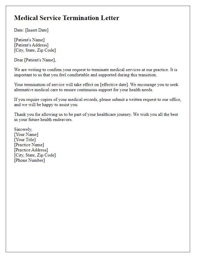 Letter template of medical service termination for patients request