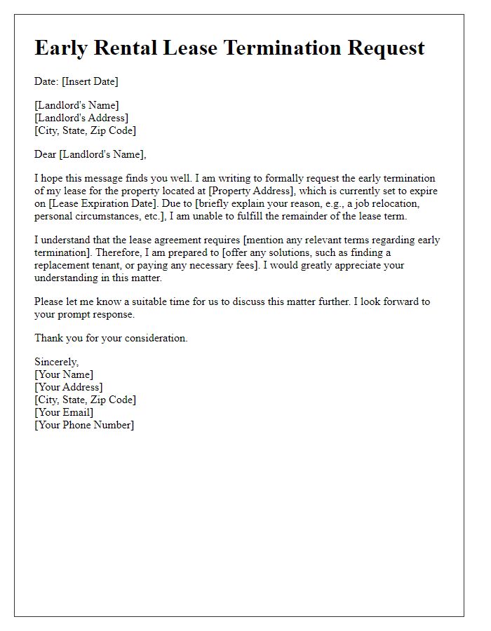 Letter template of early rental lease termination request.