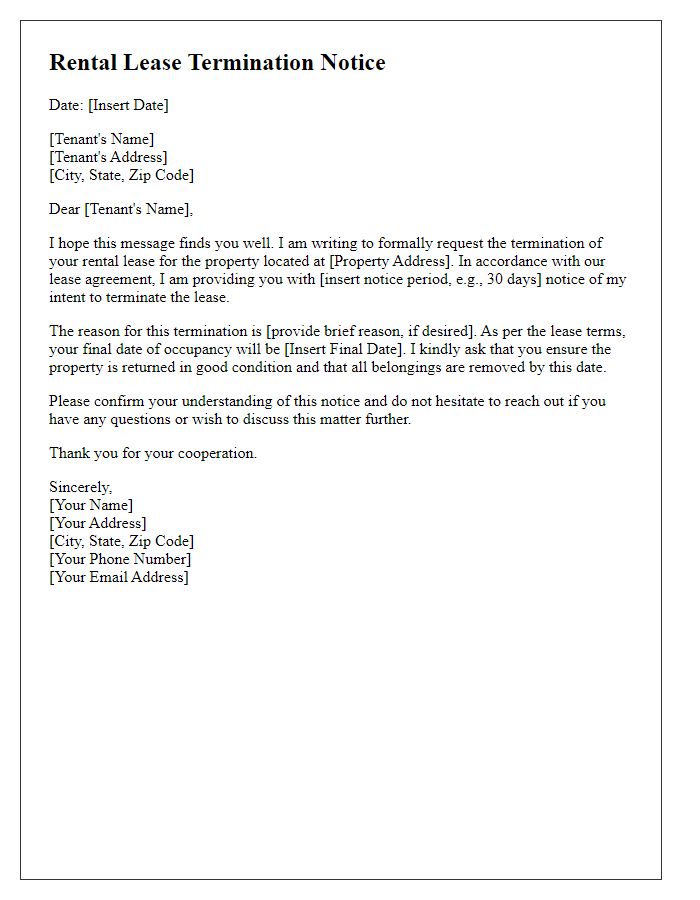 Letter template of landlord-requested rental lease termination.