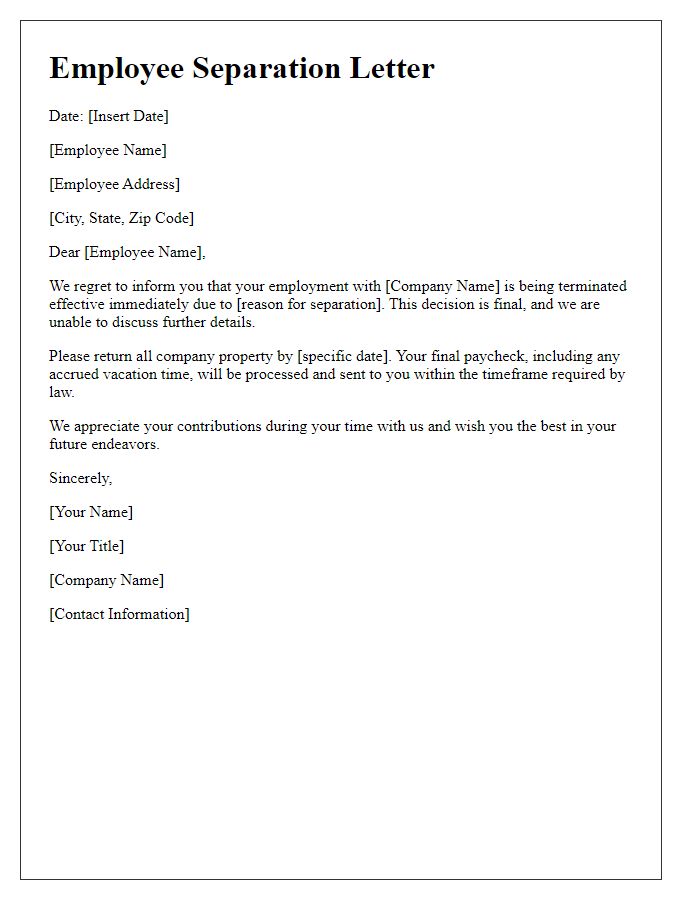 Letter template of rapid employee separation letter