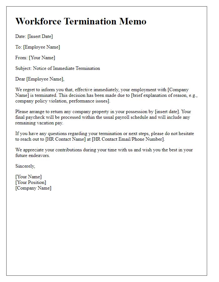 Letter template of sudden workforce termination memo