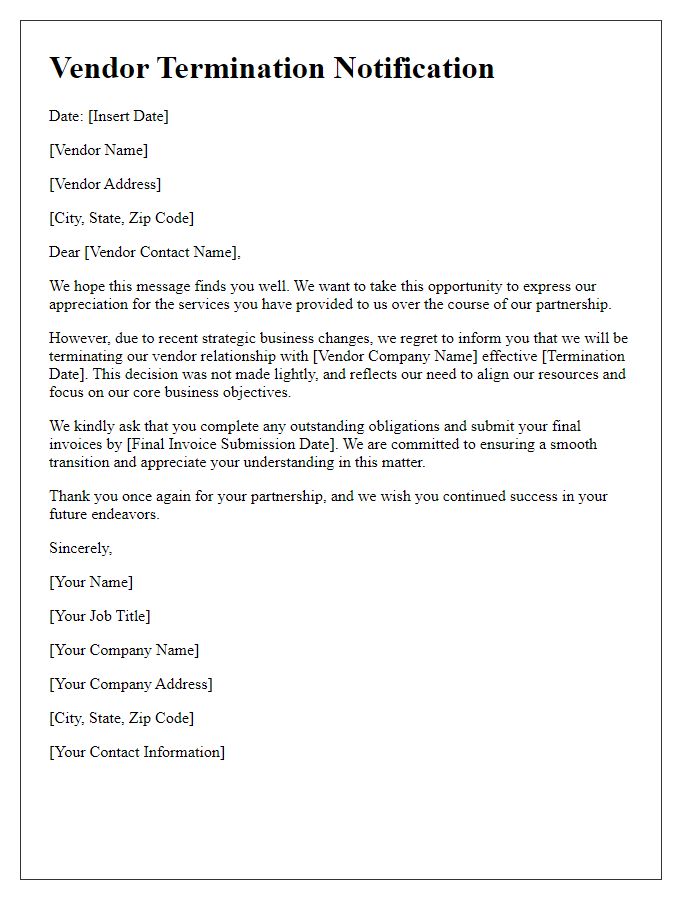 Letter template of vendor termination notification for strategic business changes.