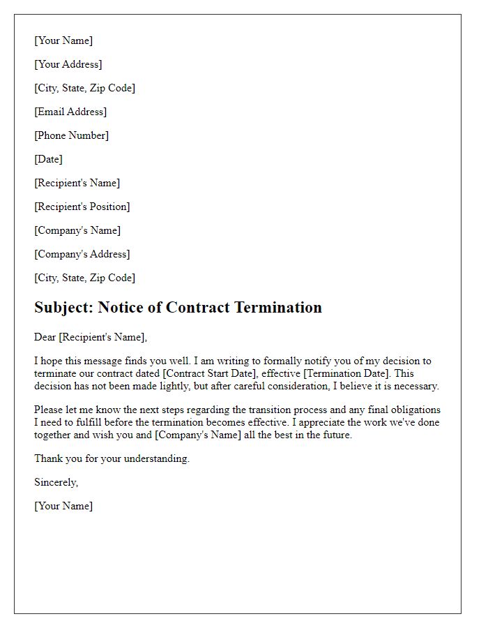 Letter template of direct contract end communication