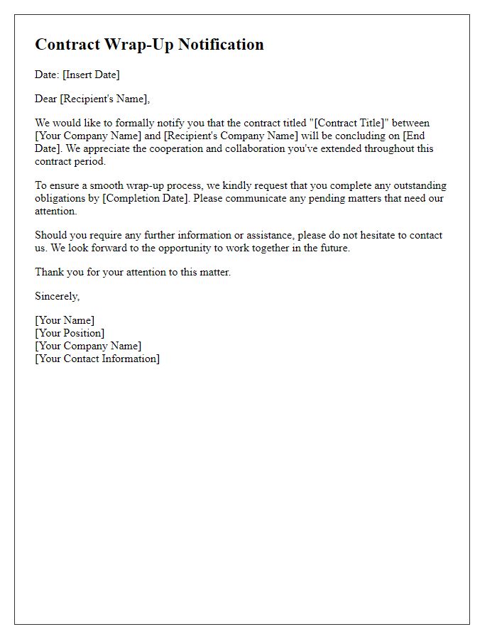 Letter template of efficient contract wrap-up notification