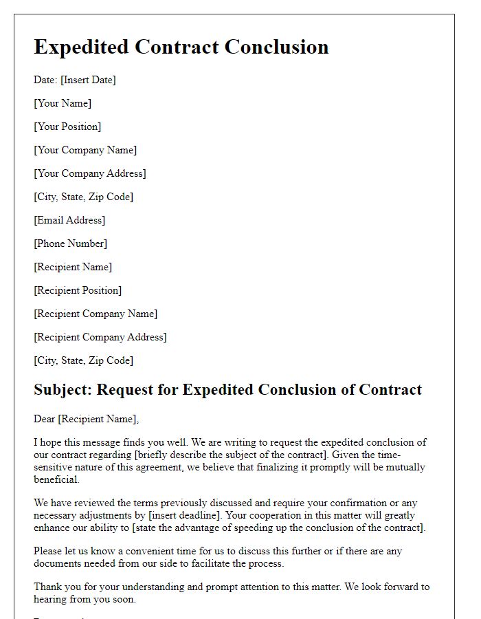 Letter template of expedited contract conclusion