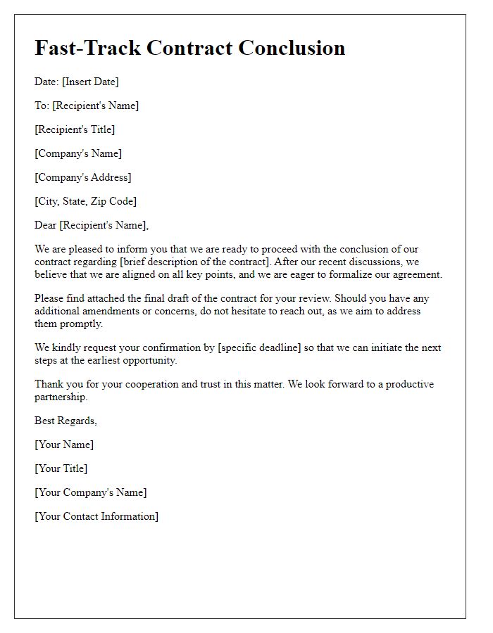 Letter template of fast-track contract conclusion