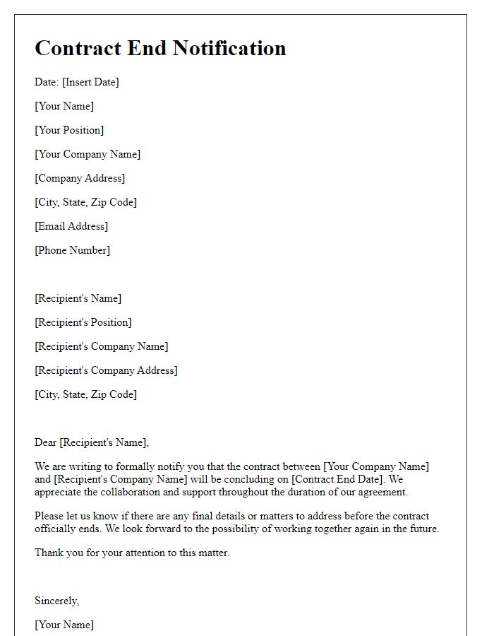 Letter template of prompt contract end notification