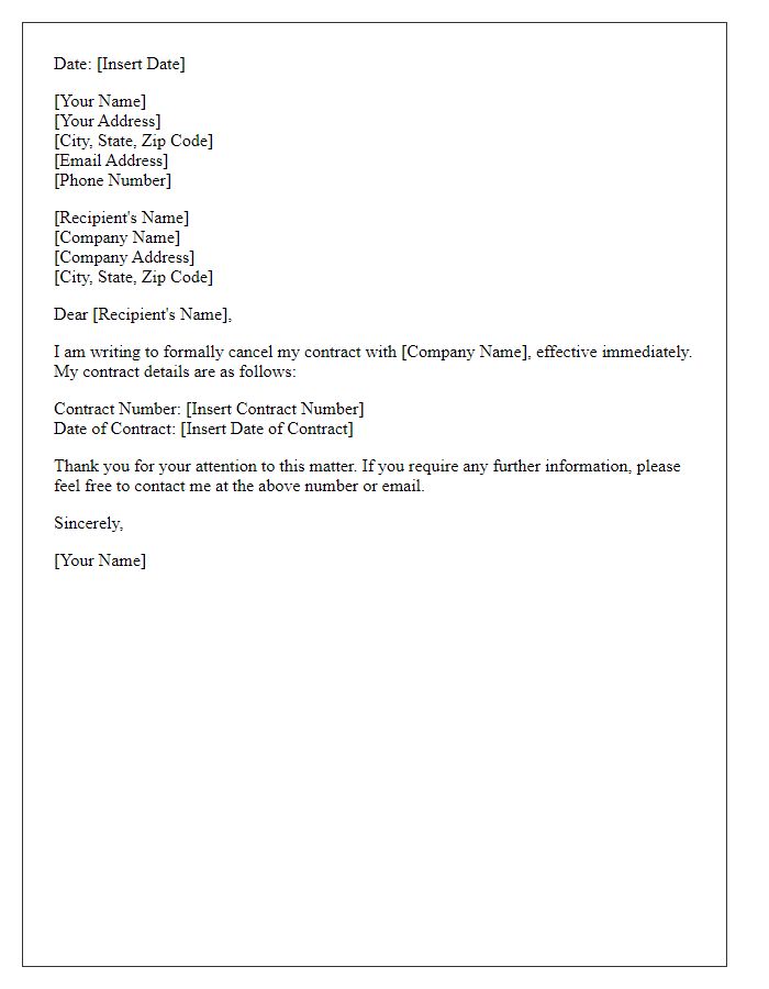 Letter template of swift contract cancellation