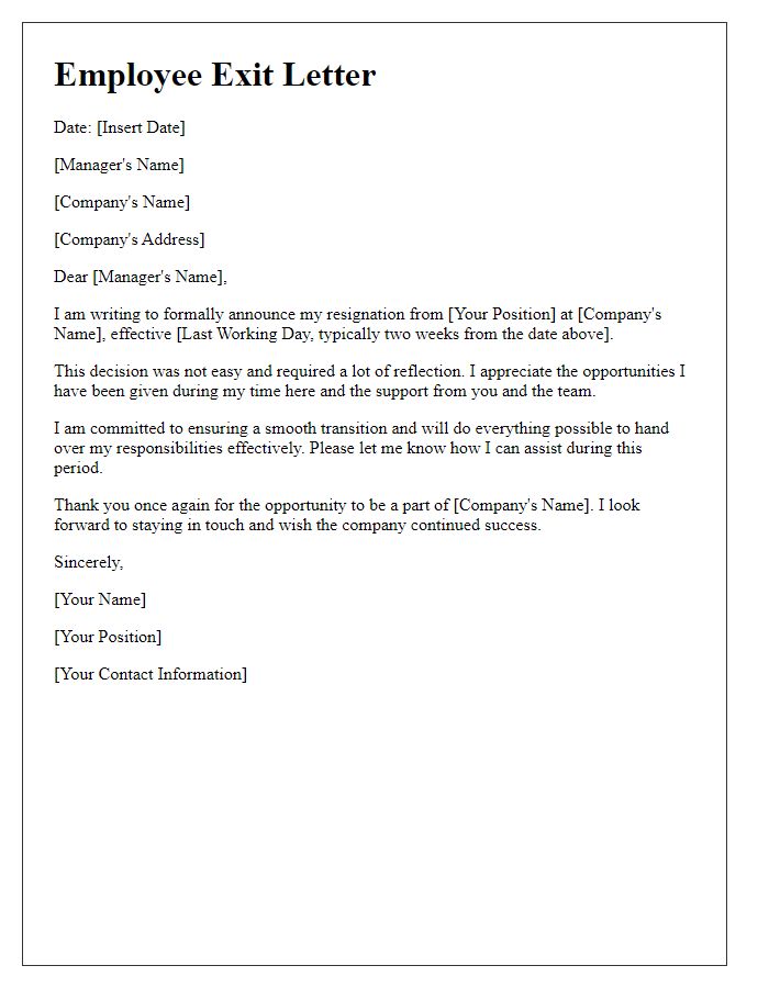 Letter template of prompt employment exit.