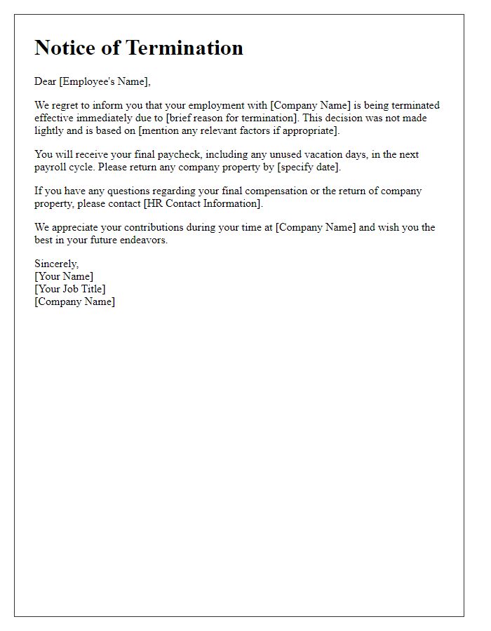 Letter template of unexpected termination announcement.