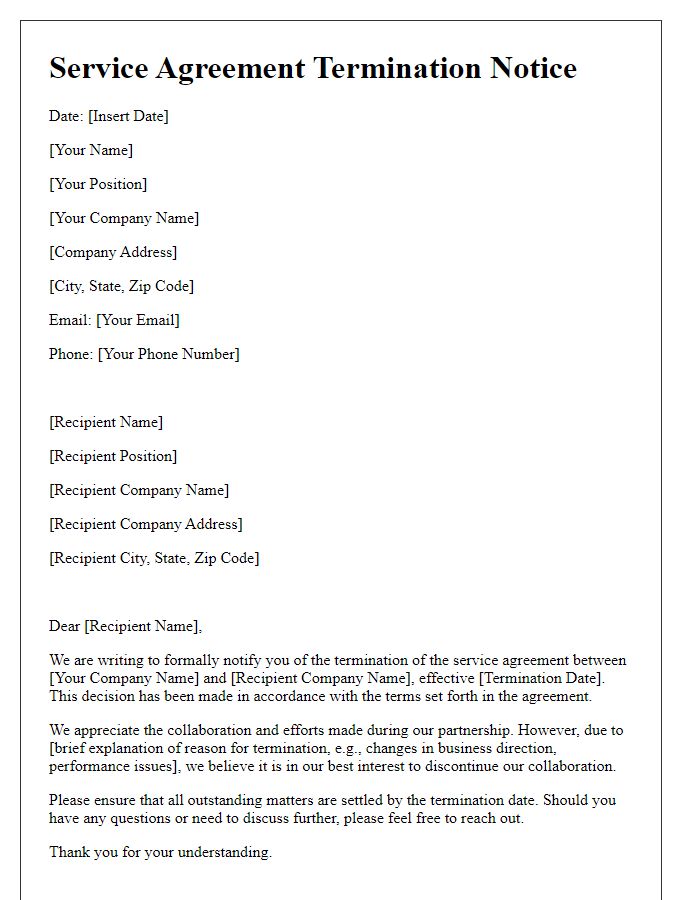 Letter template of service agreement termination notice for business collaboration