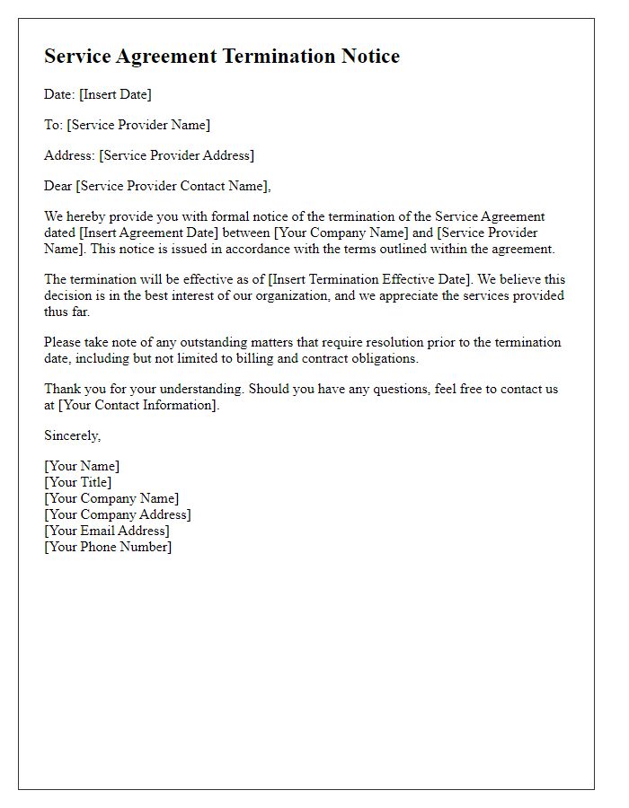 Letter template of service agreement termination notice for long-term services