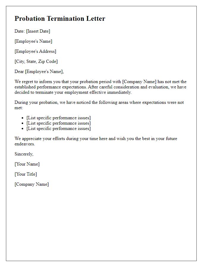 Letter template of probation termination for failure to meet expectations.