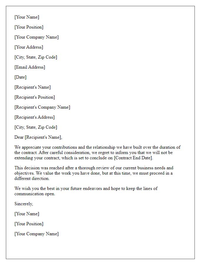 Letter template of contract extension denial communication.