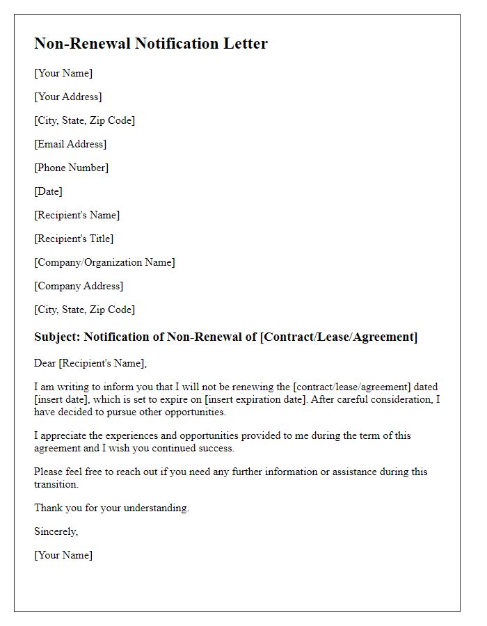 Letter template of non-renewal notification letter.