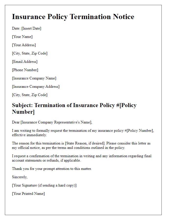 Letter template of formal insurance policy termination