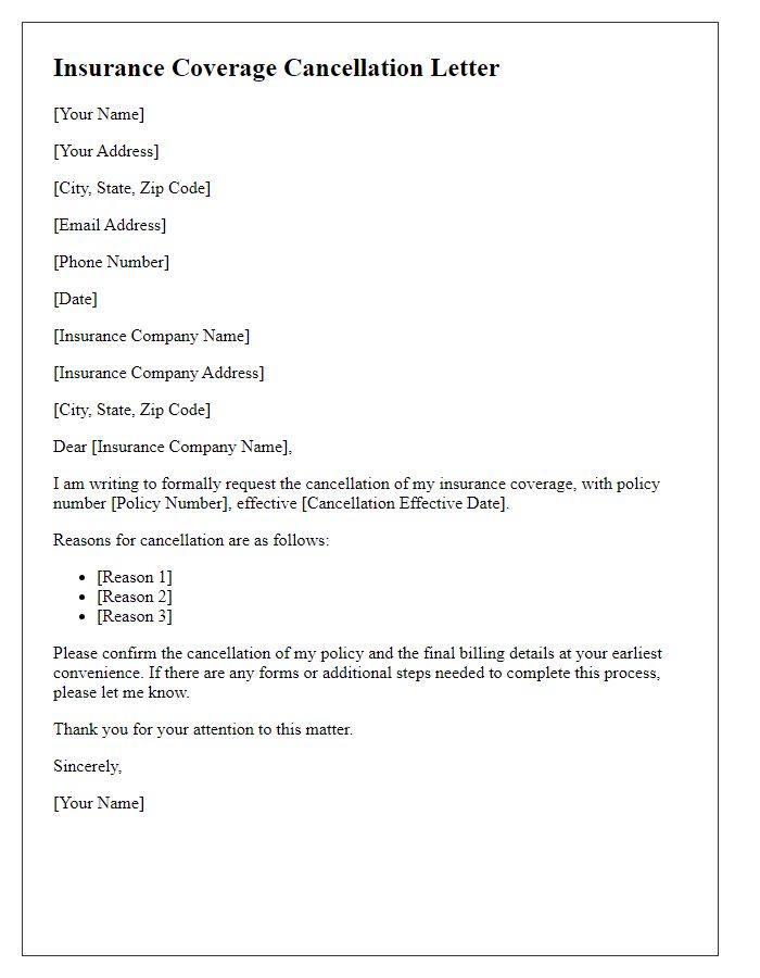 Letter template of insurance coverage cancellation letter