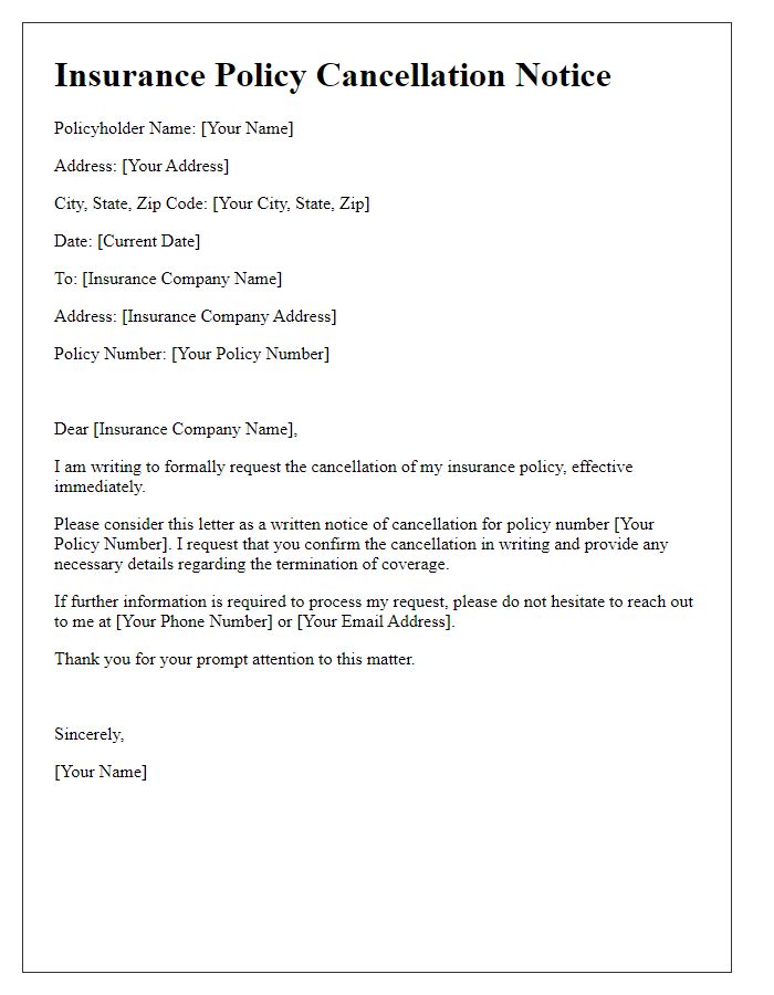 Letter template of insurance policy cancellation notice