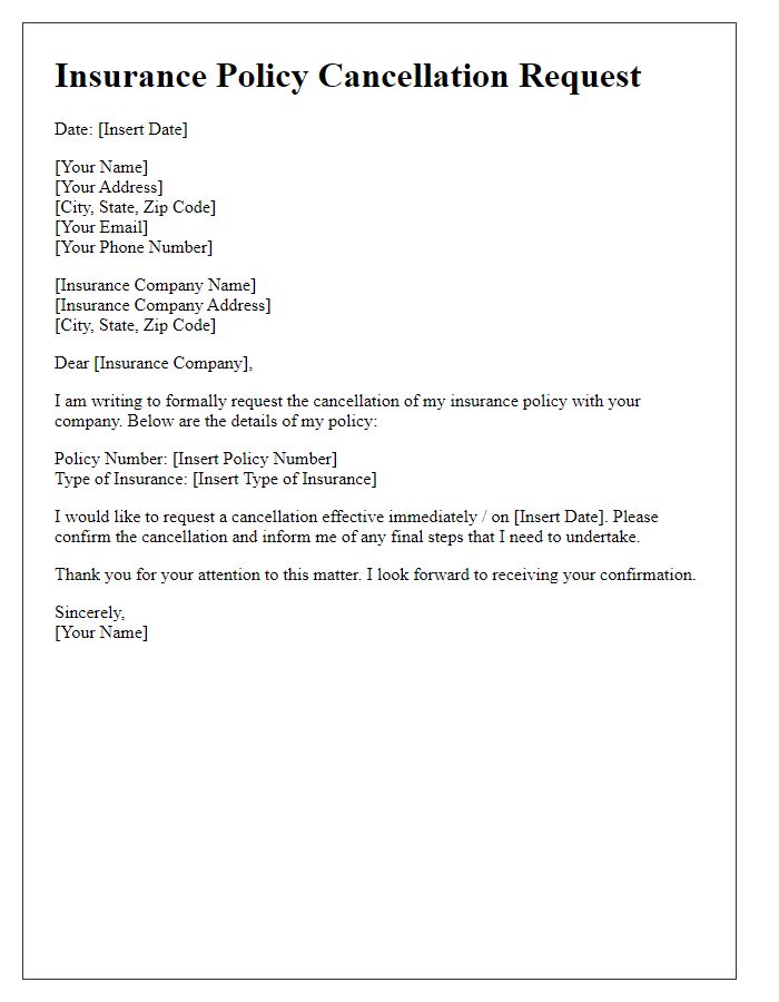 Letter template of insurance policy cancellation request