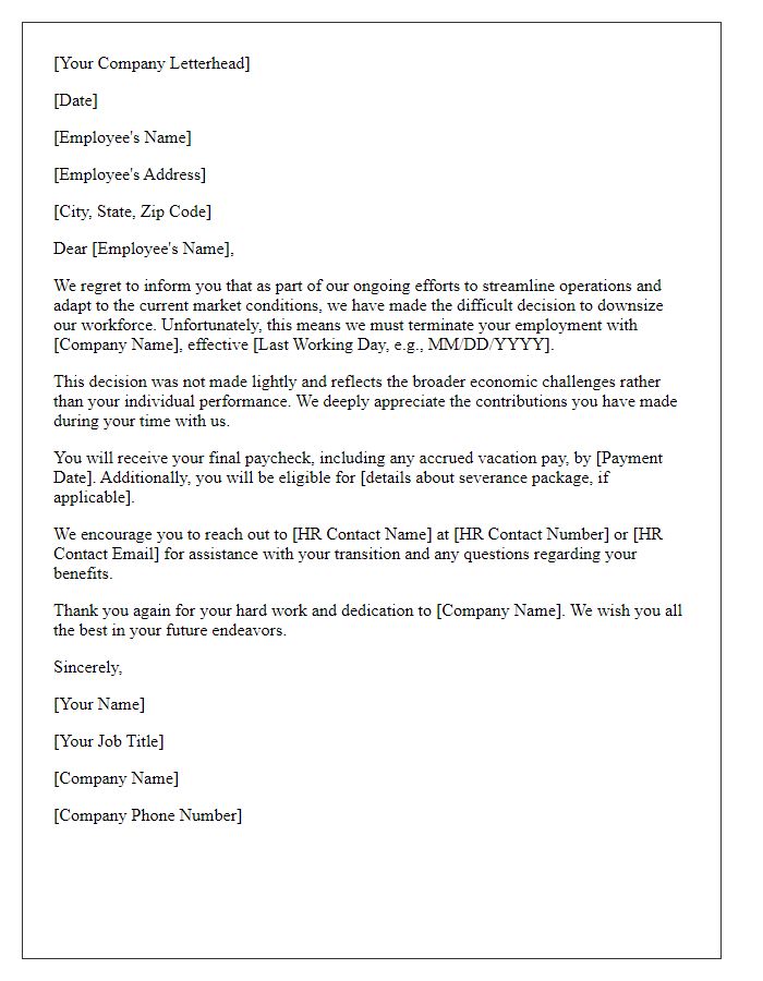 Letter template of retail employment termination for downsizing.