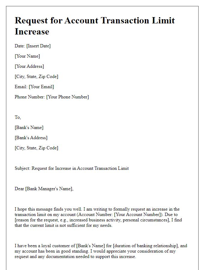 Letter template of request for account transaction limit increase