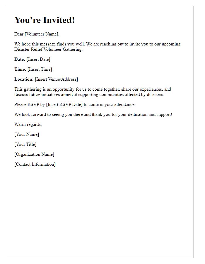 Letter template of invitation to disaster relief volunteer gathering