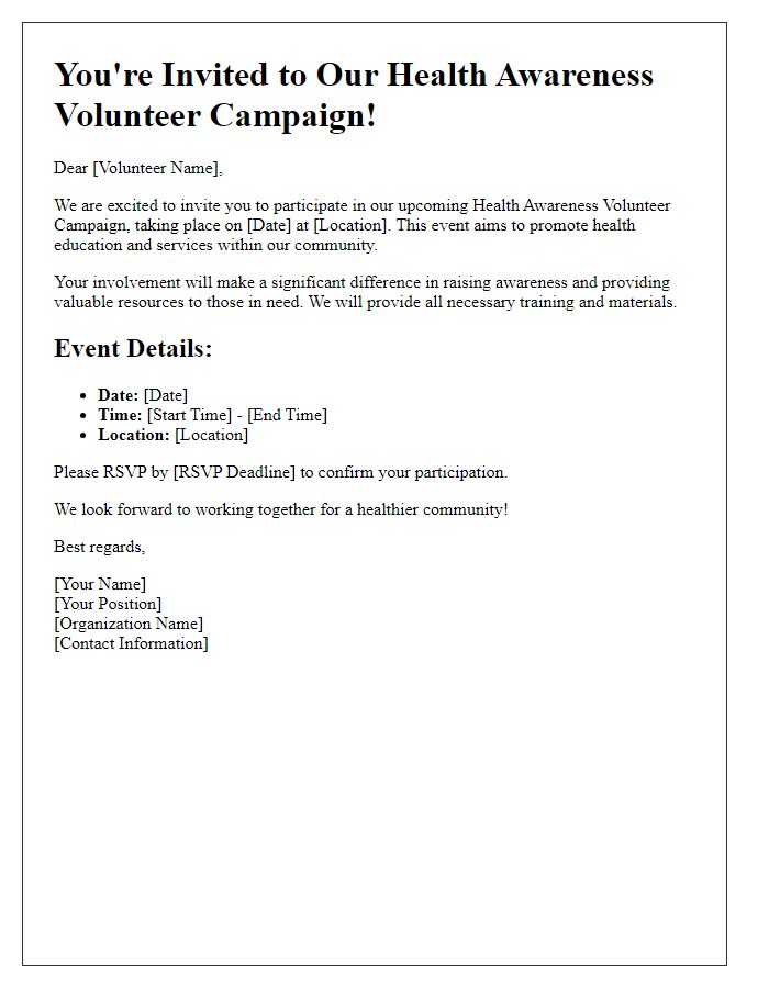 Letter template of invitation to health awareness volunteer campaign