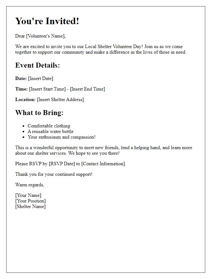 Letter template of invitation to local shelter volunteer day