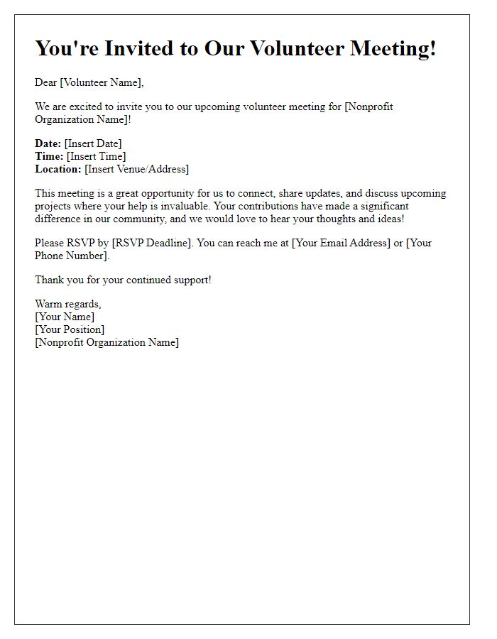 Letter template of invitation to nonprofit organization volunteer meeting