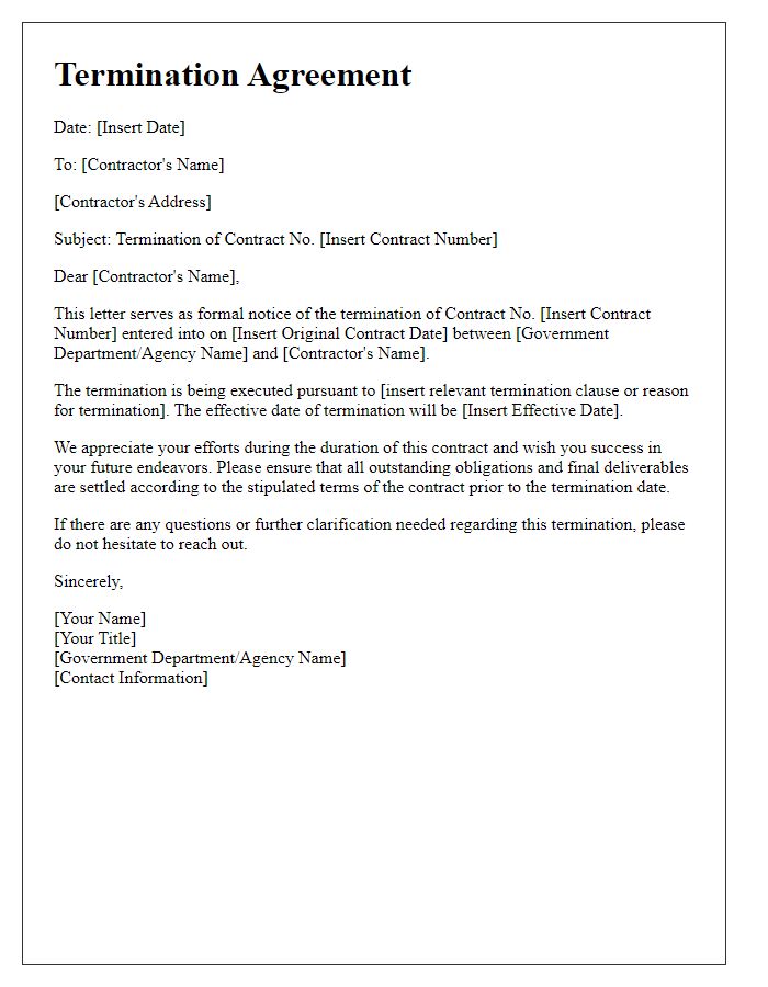 Letter template of government contract termination agreement