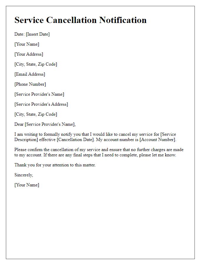 Letter template of service cancellation notification