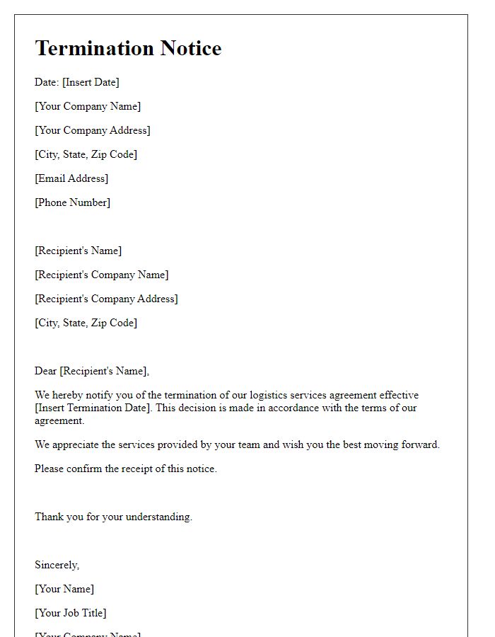 Letter template of termination notice for logistics services