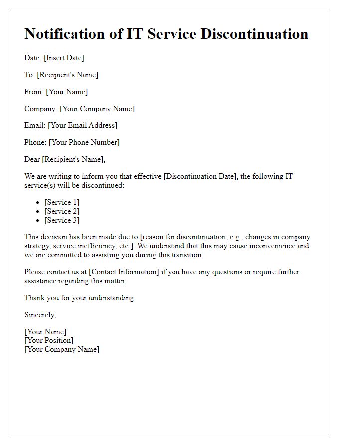 Letter template of IT service discontinuation notification