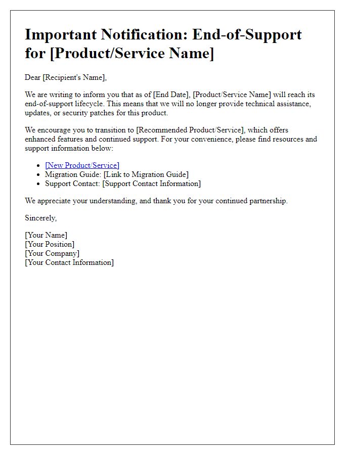 Letter template of IT service end-of-support communication