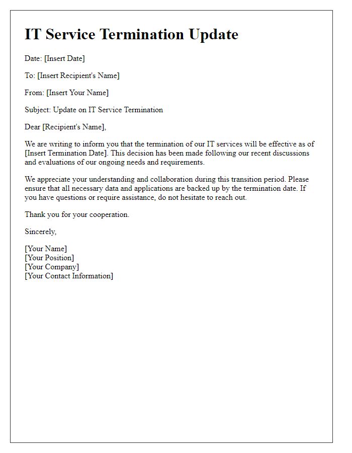 Letter template of IT service termination update