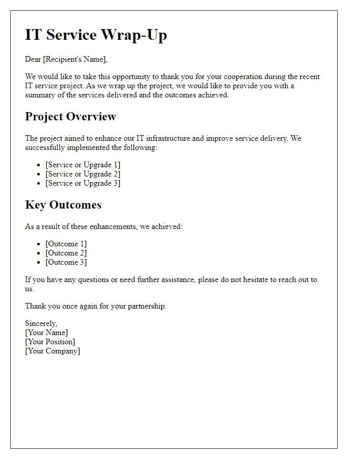 Letter template of IT service wrap-up message