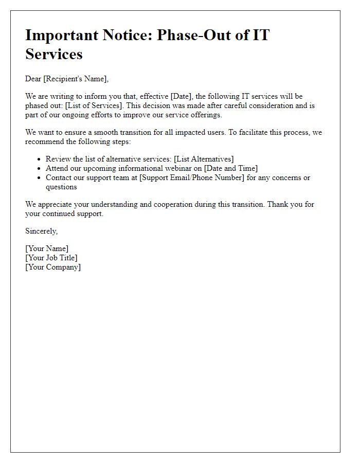 Letter template of IT services phase-out communication
