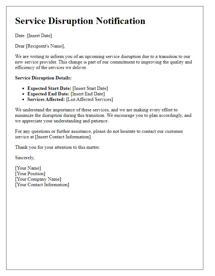 Letter template of Service Disruption Notification for Provider Transition