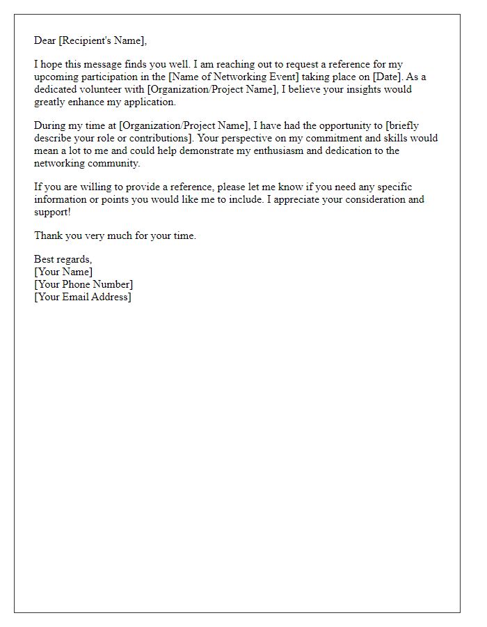 Letter template of volunteer reference request for a professional networking event