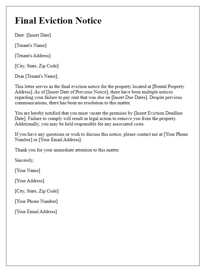 Letter template of final eviction notice for residential tenant.