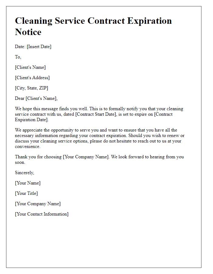 Letter template of cleaning service contract expiration notice