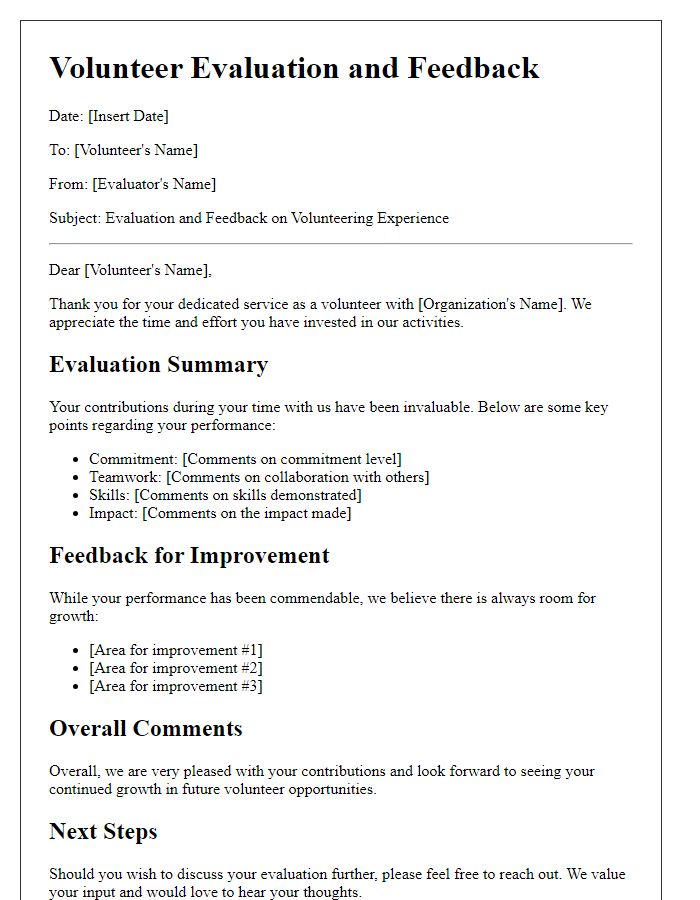 Letter template of volunteer evaluation and feedback