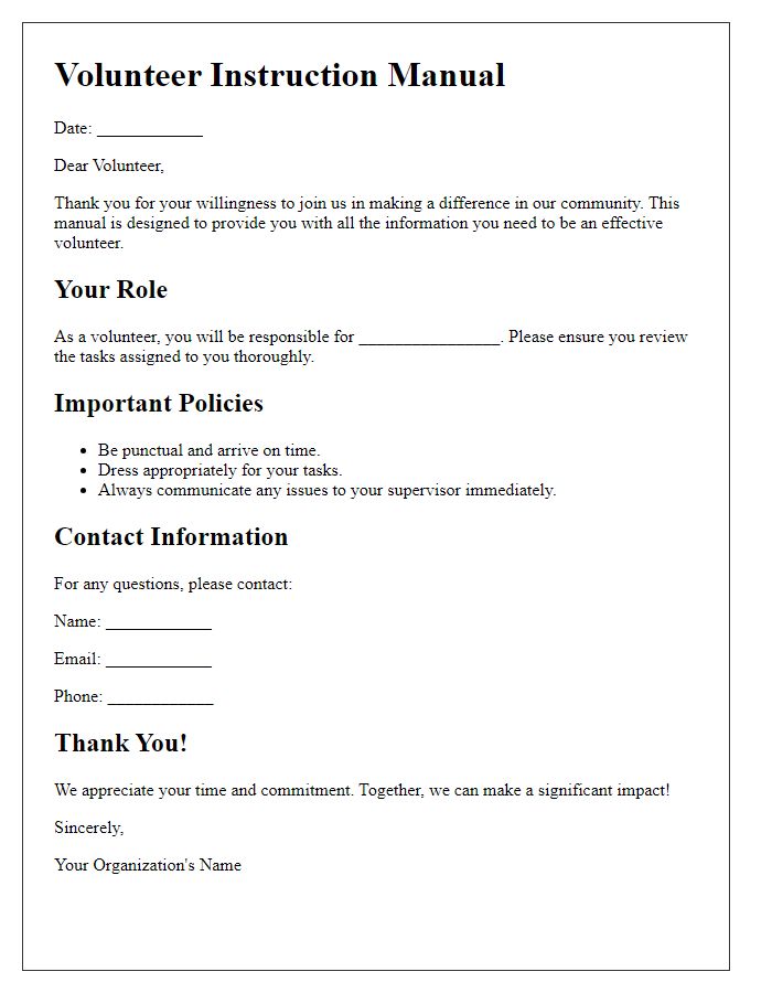 Letter template of volunteer instruction manual