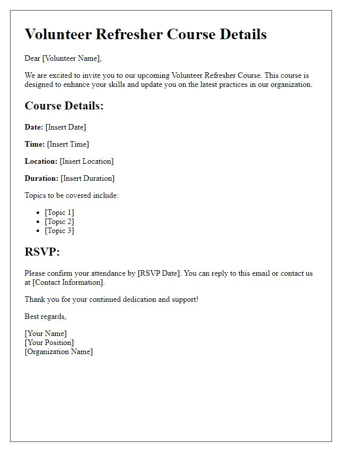 Letter template of volunteer refresher course details