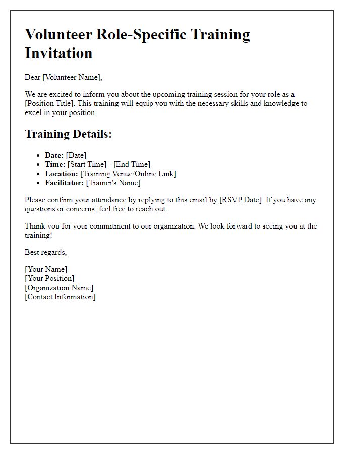 Letter template of volunteer role-specific training