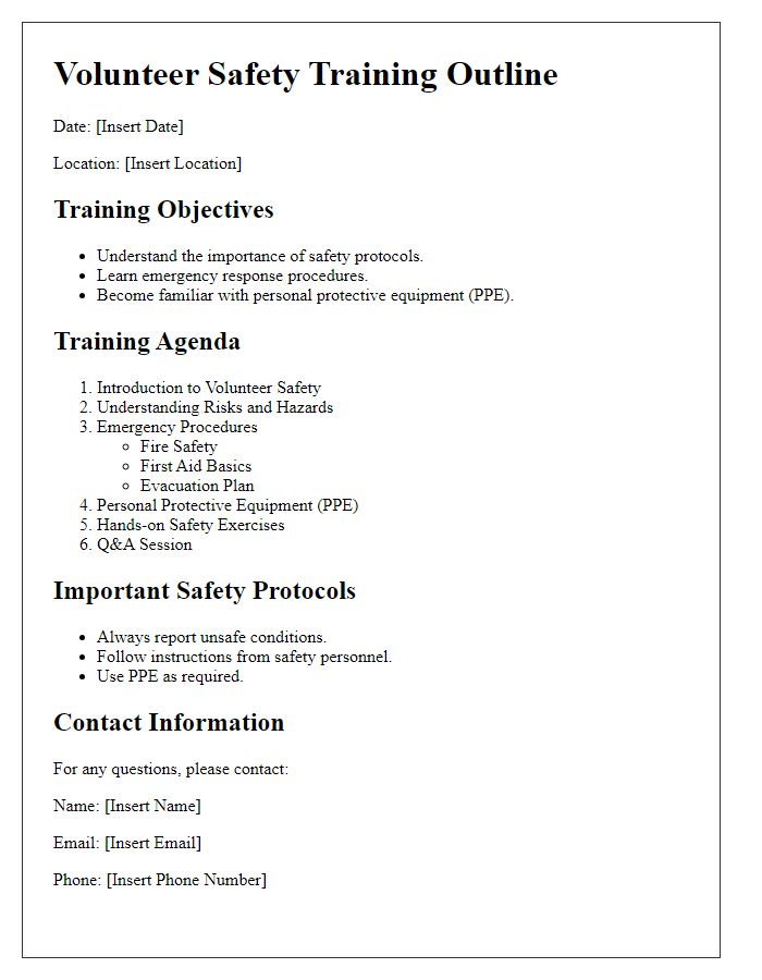 Letter template of volunteer safety training outlines