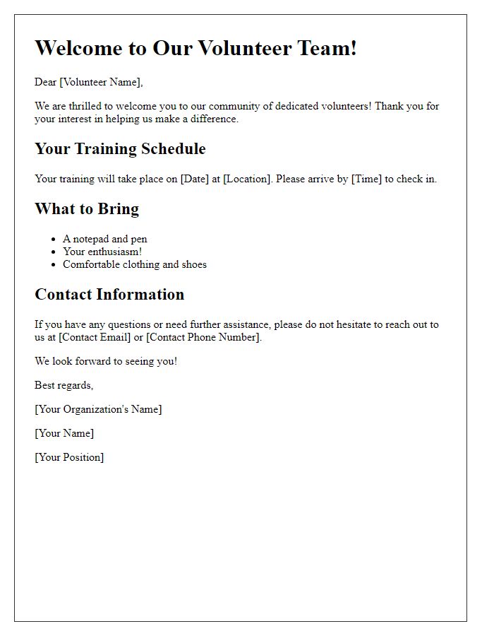 Letter template of volunteer training welcome guide