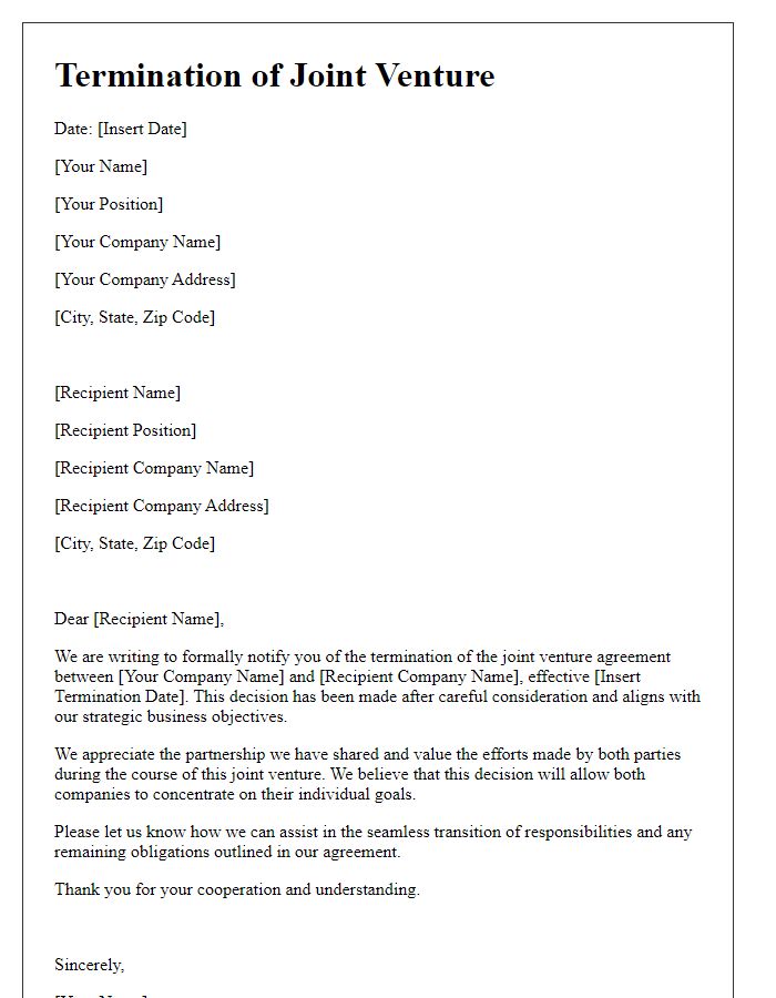 Letter template of official termination of joint venture