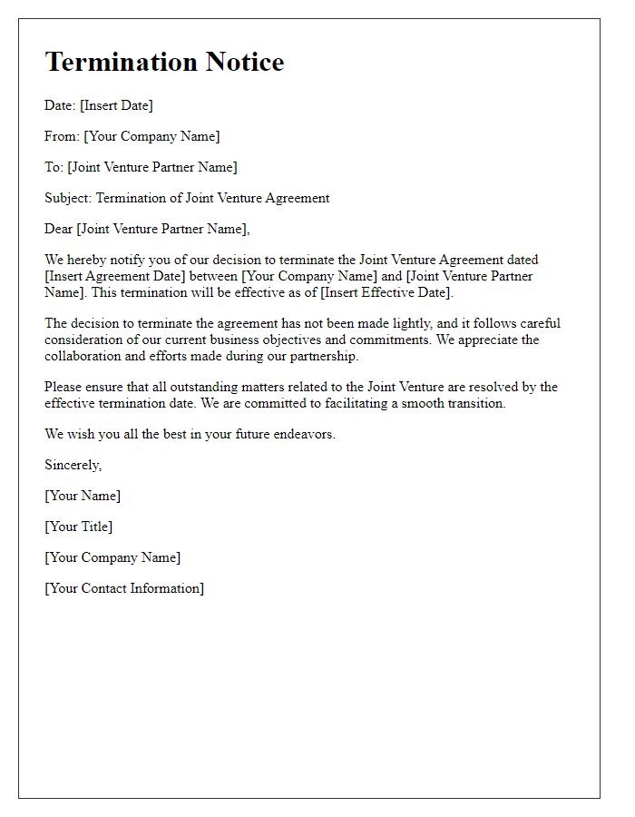 Letter template of termination notice for joint venture